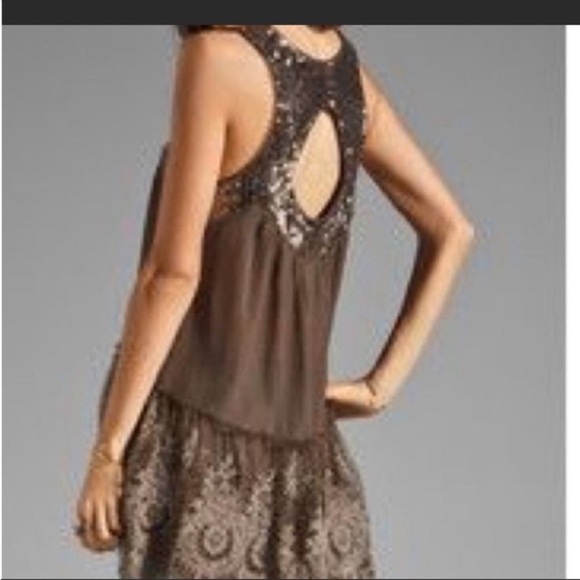 Free People Mirror Mirror Dark Taupe Sequin Lace Tulle Sleeveless Top Size S - Picture 2 of 10